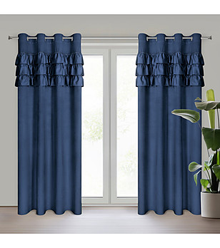 Тъмносиньо велурено перде с къдри и камъни 140x250 см снимка