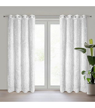 Бяло перде с мъхест ефект на халки 140x250 см снимка