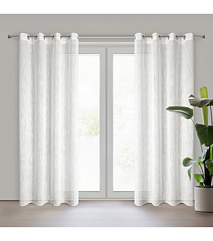 Бяло перде с ефект дъждовни ивици на халки 140x250 см снимка
