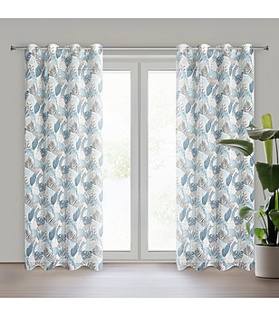 Бяло-синьо перде с листа на халки 140x250 см снимка