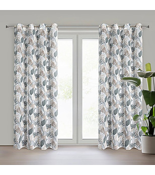 Бяло-кафяво перде с листа на халки 140x250 см снимка
