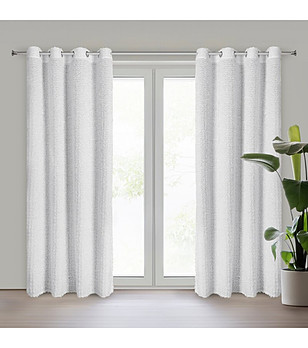 Бяло перде с релефна мохарна нишка и къдрички 135x250 см снимка