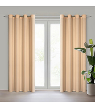 Тъмнокремава матирана завеса с халки 140x250 см снимка