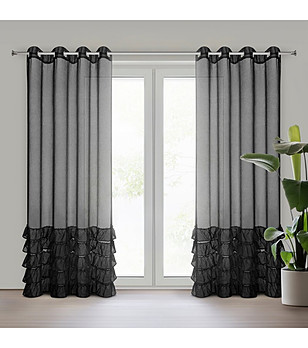 Черно перде на халки с фестони 140x250 см снимка