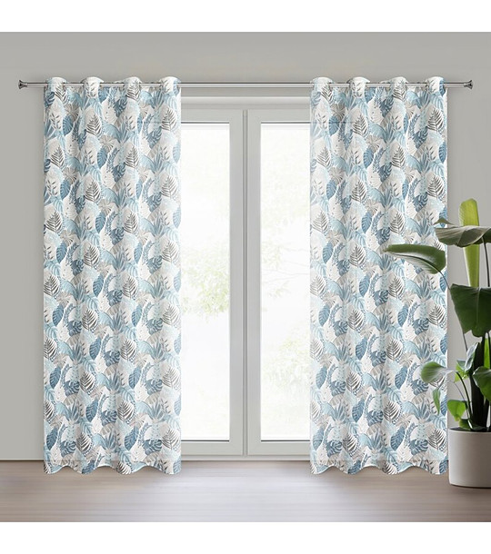 Бяло-синьо перде с листа на халки 140x250 см снимка