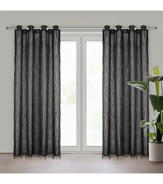 Черна завеса с деликатни ресни на халки 140x250 см снимка
