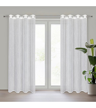 Бяло перде с халки и десен на ситен дъжд 140x250 см снимка