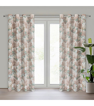 Бежова завеса с флорален десен 140x250 см снимка