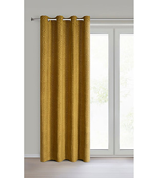Златиста кадифена завеса с геометричен десен 140x250 см снимка