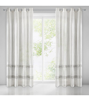 Бяло перде със сив орнамент от кадифе на халки 140x270 см снимка