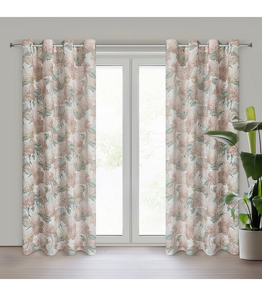 Бежова завеса с флорален десен 140x250 см снимка