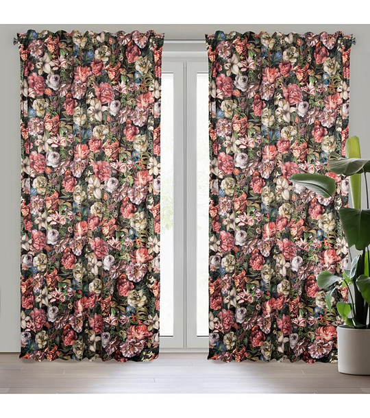 Многоцветна велурена завеса с флорален десен 140x270 см снимка