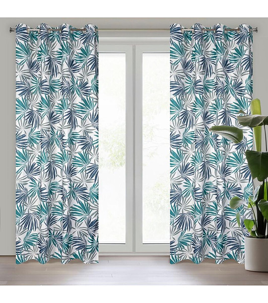 Бяло тюркоазено перде с листа на халки 140x250 см снимка
