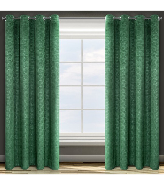 Зелена велурена завеса с релефен десен 140x250 снимка