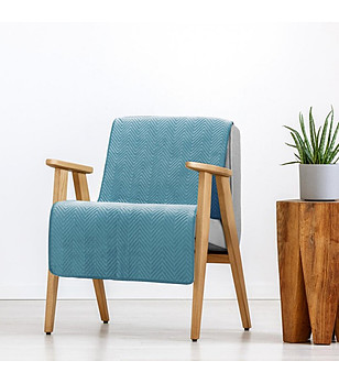 Синьо велурено шалте за фотьойл с капитонирана шарка 70x160 снимка