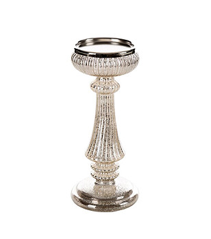 Стъклен свещник в цвят шампанско с LED светлини 11x25 см снимка