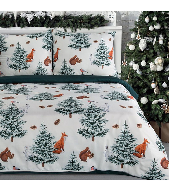 Спален комплект 220x200 в бяло и зелено с горски мотив снимка