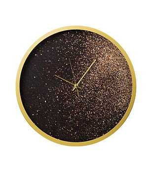 Черен стенен часовник със златист брокат 60x5 см снимка