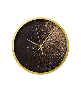 Черен стенен часовник със златист брокат 40x5 см снимка