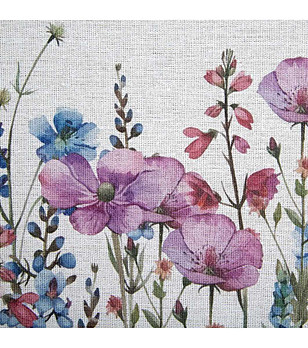 Бял тишлайфер с цветен флорален принт в лилаво и синьо 40x140 см снимка