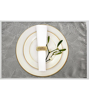 Комплект 4 сребристи жакардови салфетки с листа 30x40 см снимка