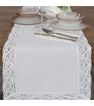 Бял тишлайфер с дантела Susan 40x140 см снимка