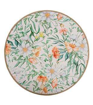 Комплект 6 зелени кръгли подложки за маса с флорален принт 38 см см снимка