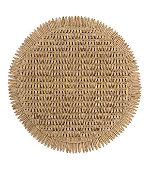 Комплект 6 бежови кръгли подложки за маса с ресни 38 см снимка