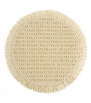 Комплект 6 бежови кръгли подложки за маса с ресни 38 см снимка