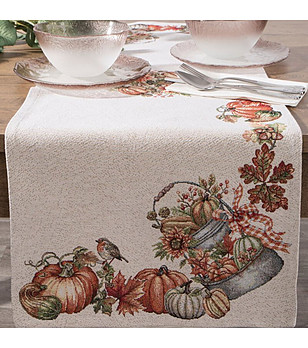 Гобленов тишлайфер екрю с тикви 40x100 см снимка