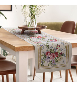 Бежов гобленов тишлайфер с мотив рози 45x140 см снимка