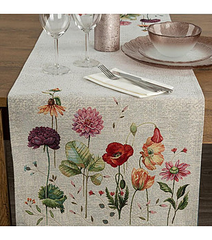 Тишлайфер в екрю с цветя 45x140 см снимка