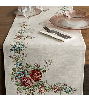 Екрю тишлайфер с флорален жакардов десен 45x140 см снимка