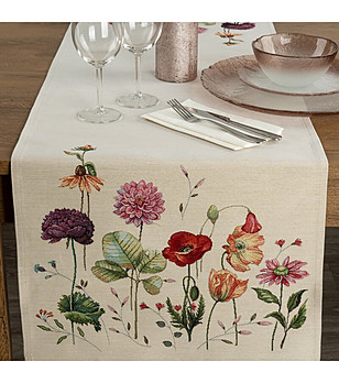 Екрю гобленов тишлайфер с цветя 45x140 см снимка