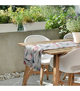 Бял водоустойчив тишлайфер с флорален десен 40x180 см снимка