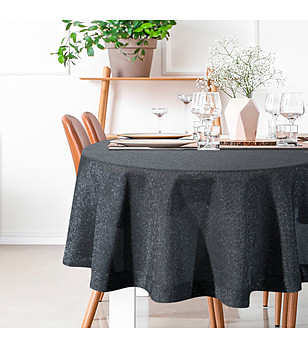 Черна кръгла покривка със сребриста нишка 150 см снимка