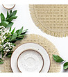 Комплект 6 бежови кръгли подложки за маса с ресни 38 см-1 снимка