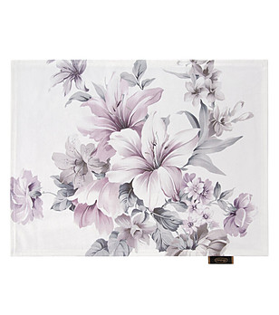Комплект 4 кадифени подложки в кремаво и лилаво с цветя 30x40 см см снимка