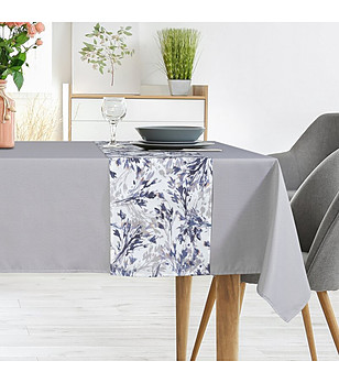 Комплект светлосива покривка с бял флорален тишлайфер 140x260 см снимка