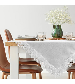 Бяла покривка с ресни 85x85 см снимка