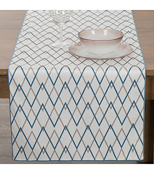 Тишлайфер с геометричен десен в тюркоаз и беж 40x140 см снимка