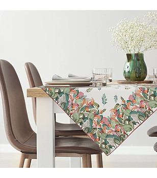 Екрю покривка с ботаничен десен 85x85 см снимка