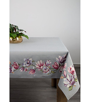 Сива гобленова покривка с цветя магнолия 140x180 см снимка