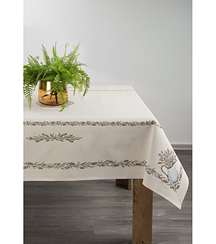 Екрю гобленова покривка с лавандула 140x180 см снимка