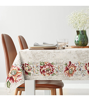 Бежова гобленова покривка с цветя 140x180 см снимка