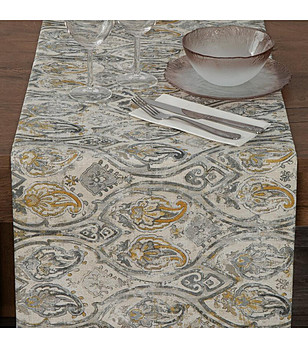 Тишлайфер с пейсли принт в сиво и цвят горчица 40x180 см снимка