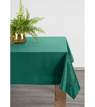 Тъмнозелена кадифена покривка с декоративна лента 145x180 см снимка