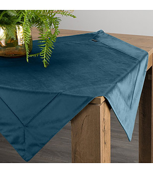 Тъмносиня велурена покривка с декоративна лента 85x85 см снимка