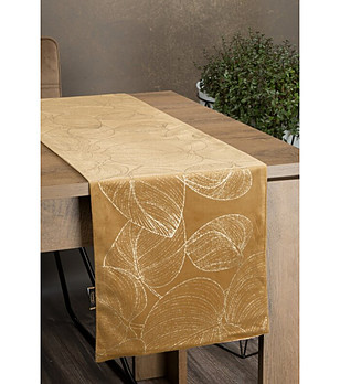 Меден кадифен тишлайфер със златисти листа 35x140 см снимка
