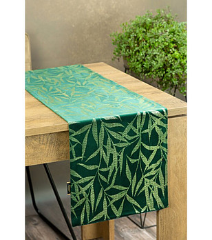 Тъмнозелен кадифен тишлайфер със златисти листа 35x180 см снимка